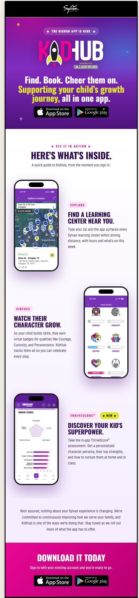 Sylvan customer KidHub announcement email